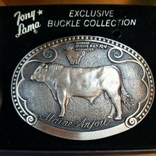 Vtg Tony Lama Cattle Breed Series Maine Anjou First Ed. Belt Buckle Solid Brass