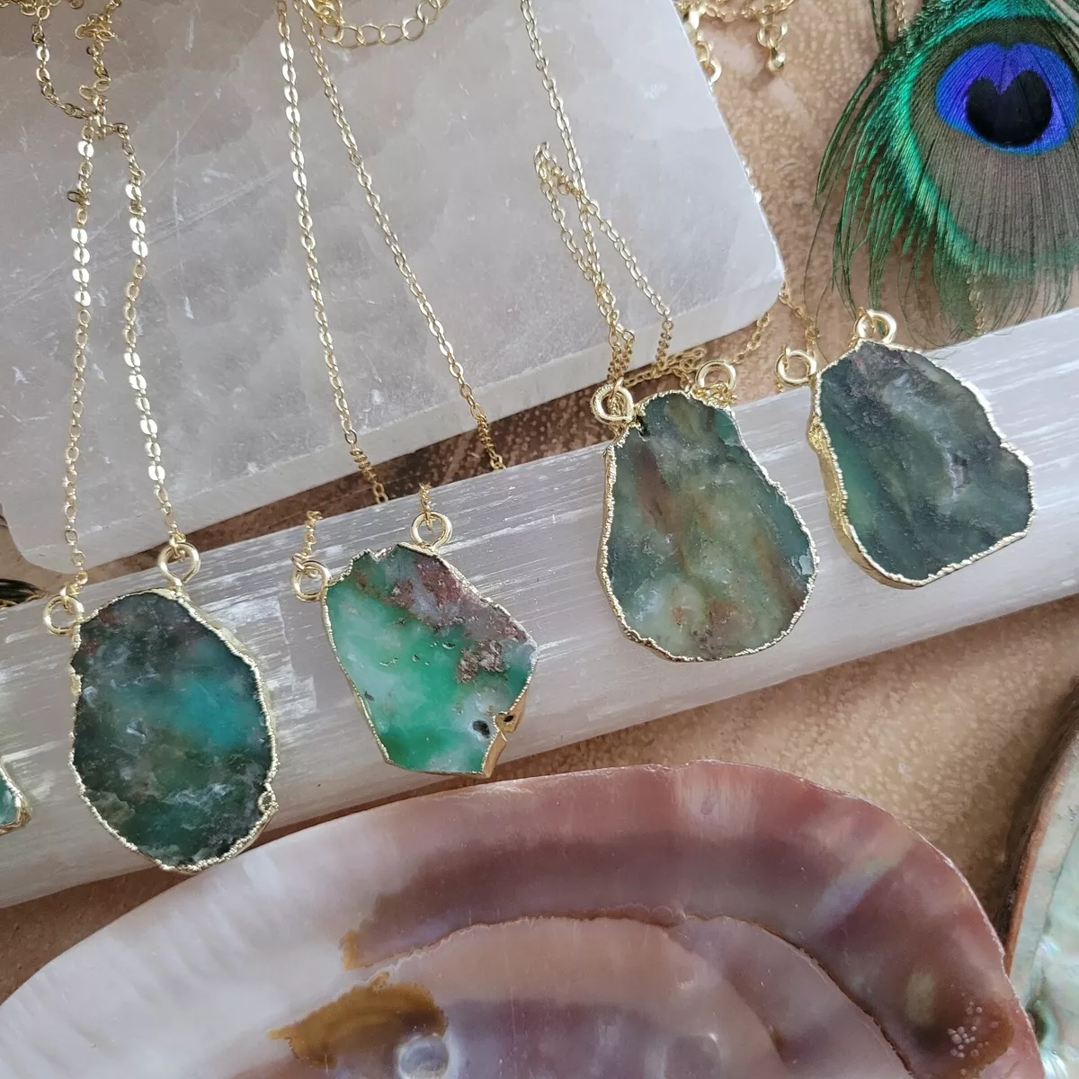 Green crystal stone necklace cheap