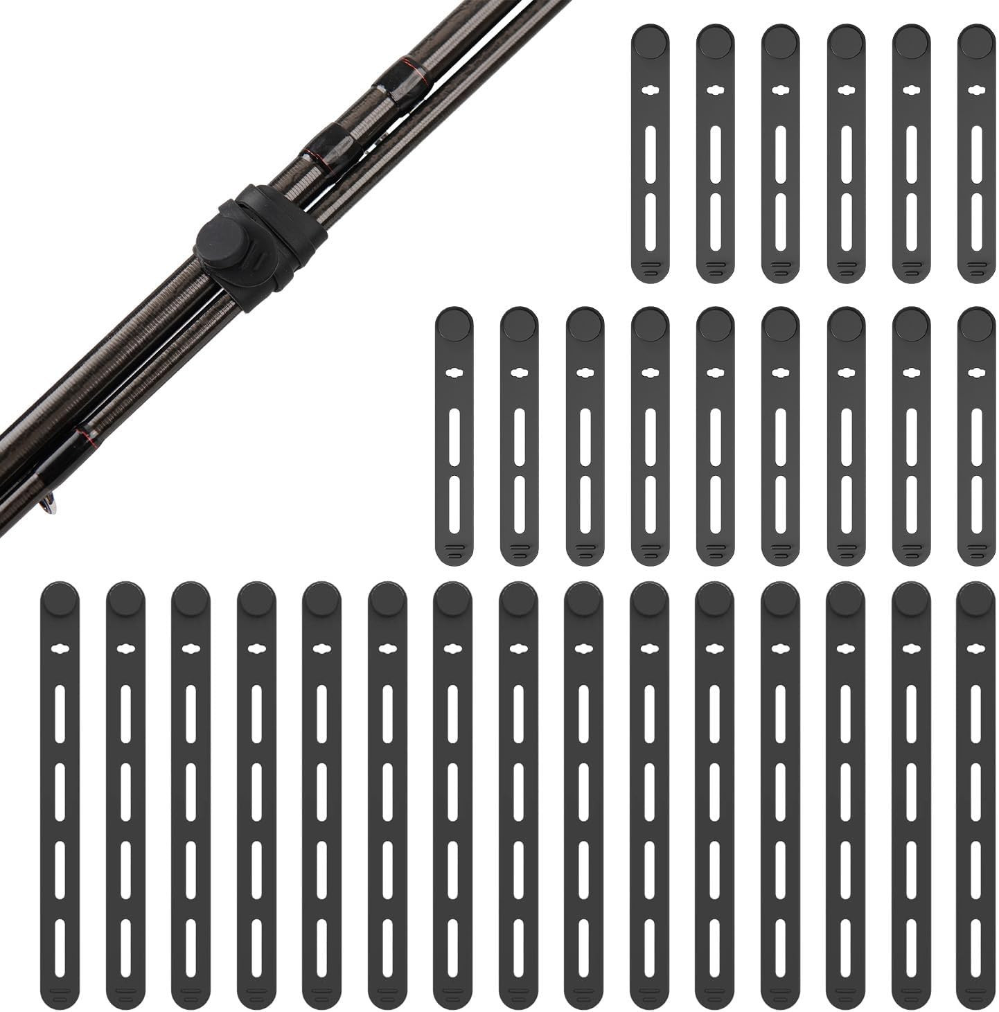 Silicone Fishing Rod Ties Straps (30-Pack) – Lightweight, Durable, Reusable Rubb