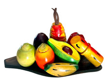 Wooden Fruit Platter Hand Carved  Painted Unmarked 6.5"T x 10"L x 5"W