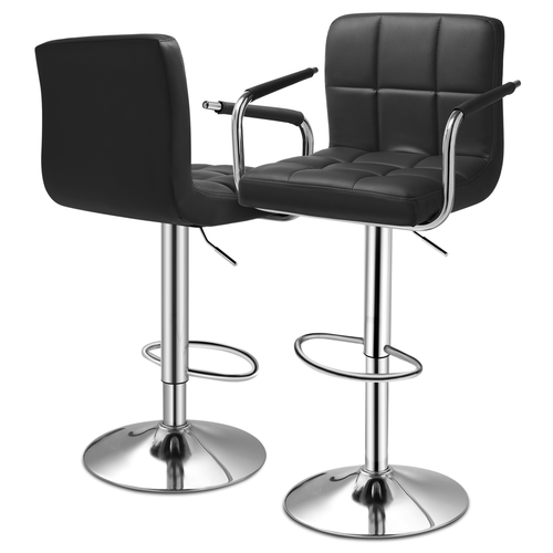 Black 2x Leather Swivel Bar Stool Adjustable Counter Height Pub Chair w/Armrest - Picture 2 of 12