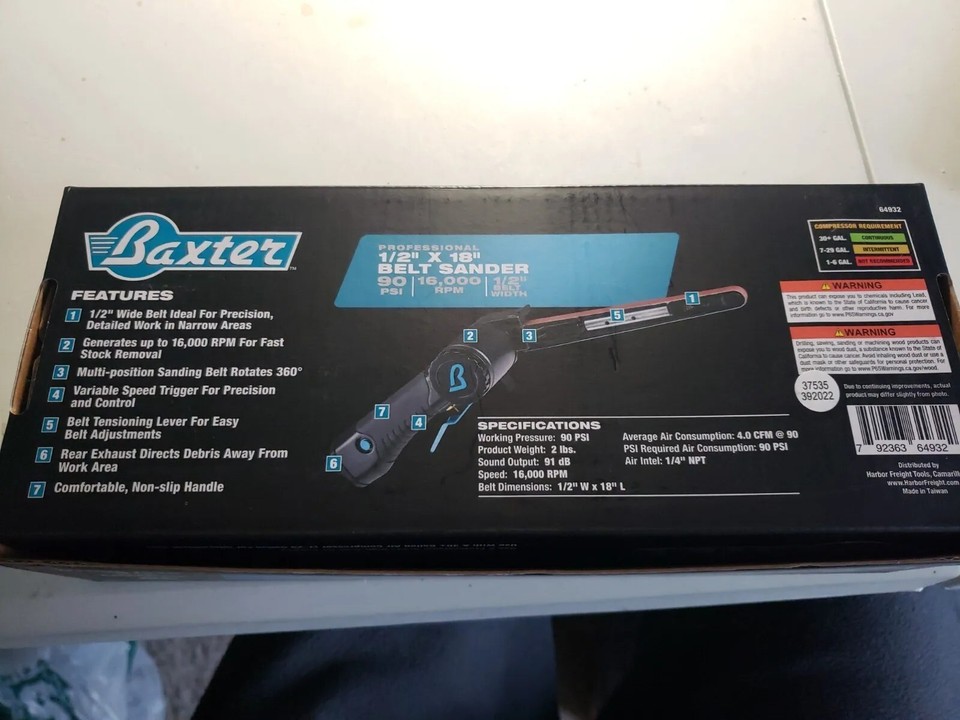 *NEW* Baxter 1/2 In. X 18 In. Professional Belt Air Sander, 64932 eBay