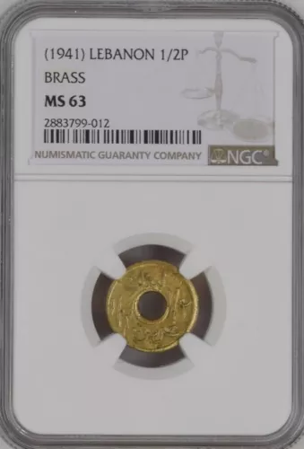 LEBANON , 1/2 PIASTRE 1941 - NGC MS 63 ( U ) , RARE