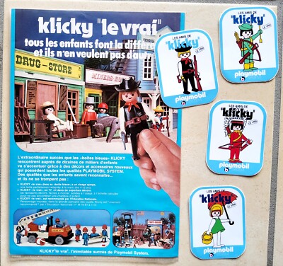 Konvolut 4 Aufkleber Sticker Playmobil Klicky der echte Aufkleber Sticker Vintage 