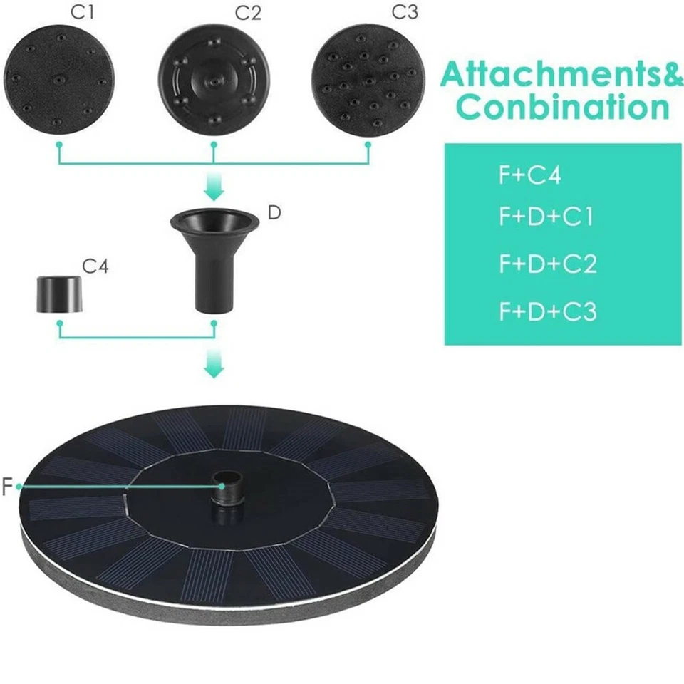 Solar Power Bird Bath Fountain Pump Upgrade 1.4W Solar Fountain with 4 Nozzle - Image 3 of 4