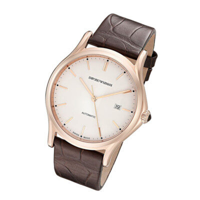 Emporio Armani Men's Swiss Automatic Dark Brown Leather Strap