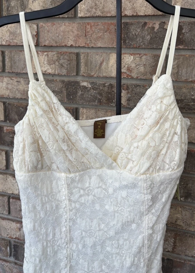 Camiseta sin mangas Copper Key Marfil Cami elástica encaje juniors mediana Cottagecore Fairycore Foto 2 de 4