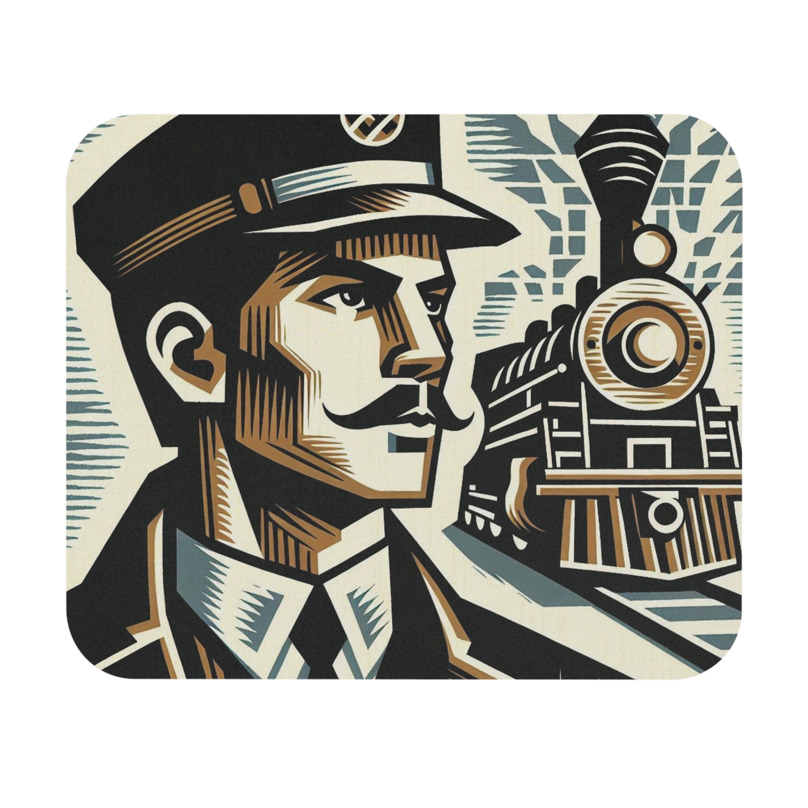Block Print Train Conductor Mouse Pad - Rectangle Design-image