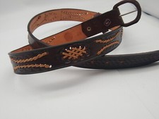 Vintage Dark Brown Leather Belt Western Mexico Made NOS SZ 44