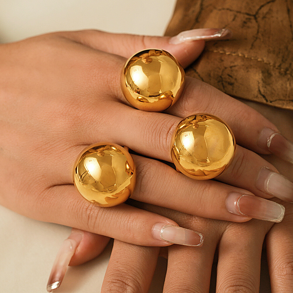 27mm Wide Woman 18k Gold Plated Chubby Egg Band Ring Stainless Steel Polished