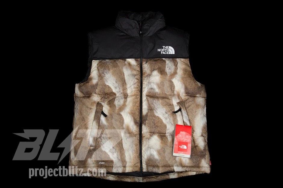 FW13 SUPREME THE NORTH FACE TNF CHALECO NUPTSE ESTAMPADO PIEL MARRÓN TALLA XL 2013 Foto 2 de 4