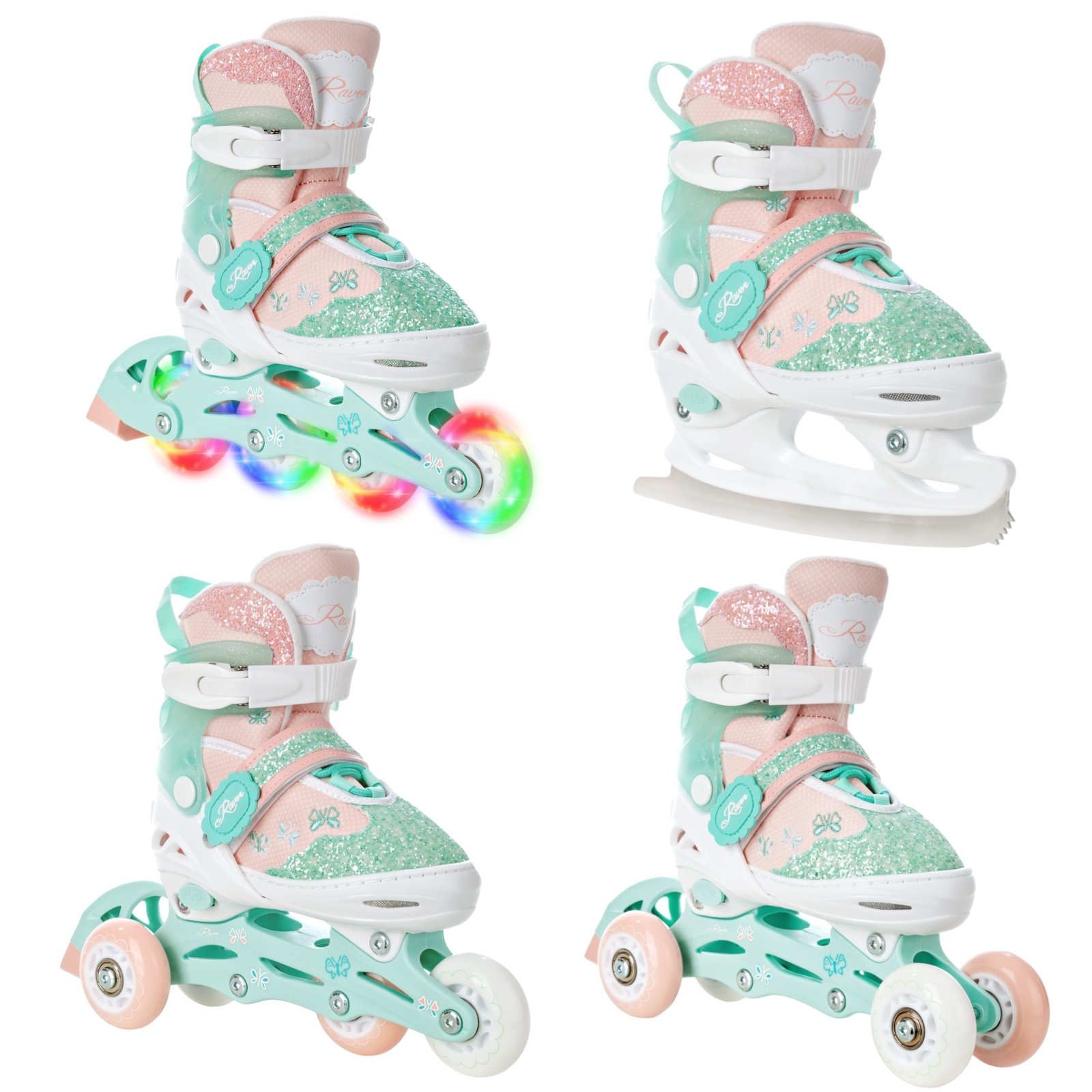 Patin à roulette 4-en-1 Mireia Raven avec triskate et lame de glace réglable