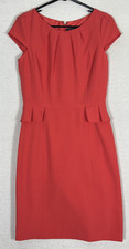 Tahari Cap Sleeve Shift Dress Womens Size 6 Coral Pink Pleated 