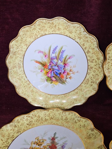 Wedgwood Inglaterra 6 Platos 9-1/4" Festoneado Oro Banda Exterior Interior Floral - Imagen 6 de 12