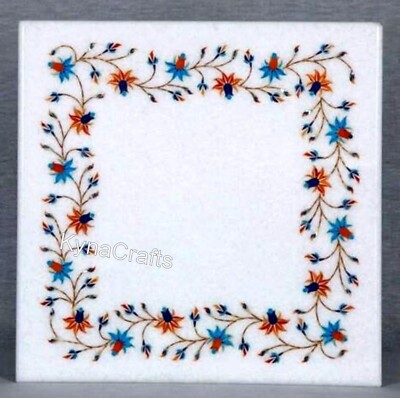 Square Marble Coffee Table Top Border Pattern Inlay Work Kitchen Corner Table