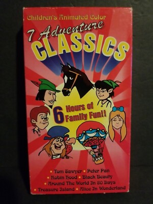 7 Adventure Classics Vhs 6 hours, Tom Sawyer Peter Pan Robin Hood Alice Wonder..