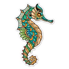 Colorful Seahorse Design, Vinyl Decal Sticker, Indoor Outdoor, 3 Sizes, 9167