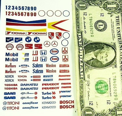 90's HO Slot Car Decals CLEAR BACK, WATERSLIDE DECAL SHEET Racing Sponsors REPRO
