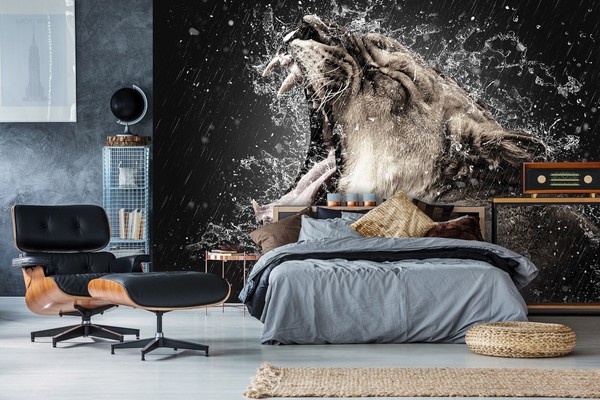 Consalnet Wild Cat Wandbild Tapetenmural Grau Vlies 312X219 Cm Selbstklebend-image