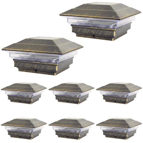 8 Black Bronze Brown Copper White 4x4 Solar Post Lights Cap Deck Fence Outdoor - Picture 5 of 35
