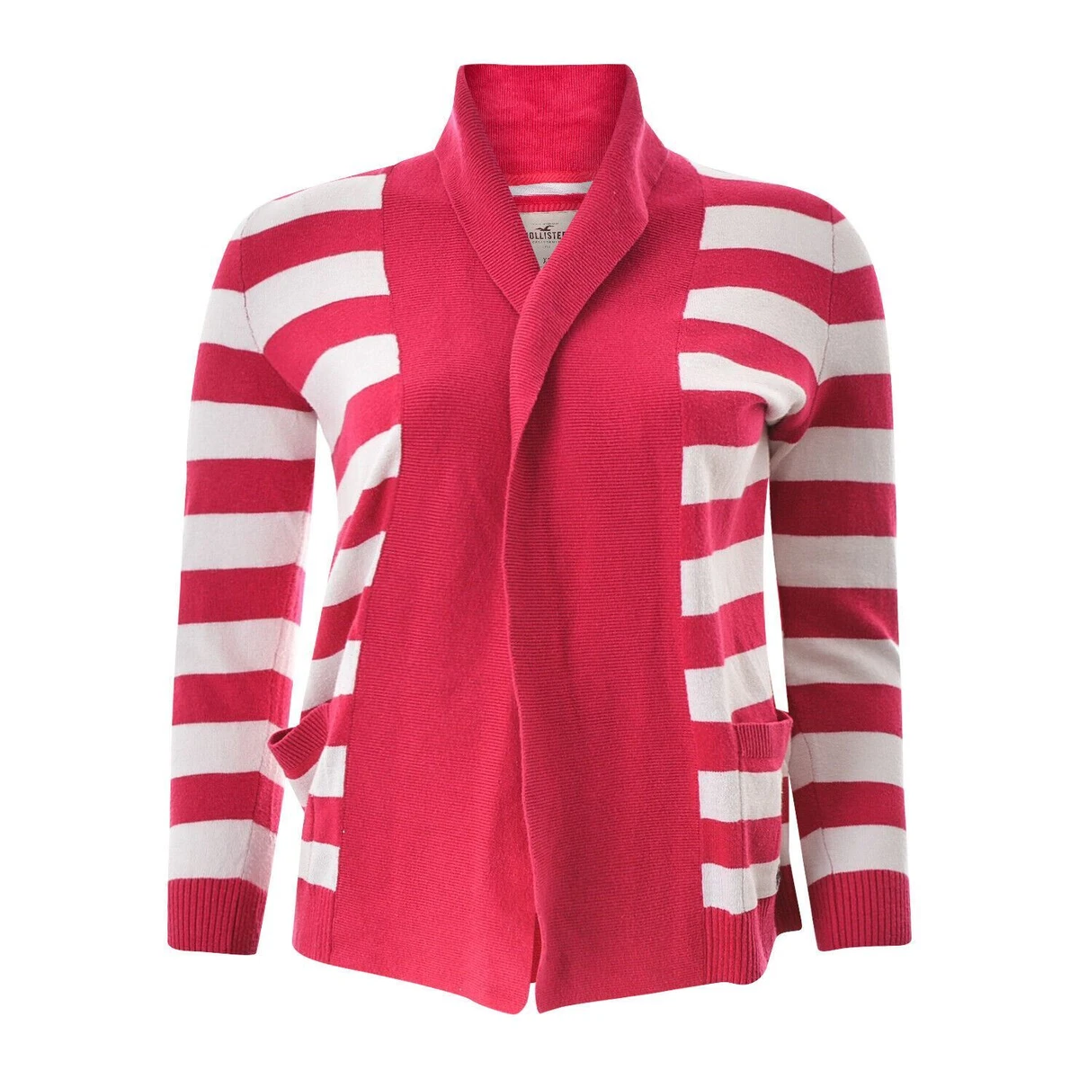 HOLLISTER Women s lady Cardigan Sweater Size XS Red Striped Open Front Authentic