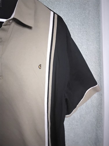 Gabicci Collezione True Heritage Mens Polo Shirt L Beige Black Colorblock Button - Picture 4 of 13