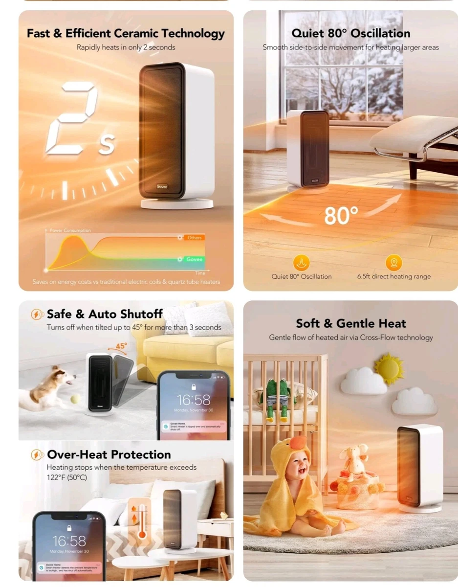 Govee Space Heater Smart Electric Thermostat Wi-Fi u0026amp; Bluetooth App  Control Alexa | eBay