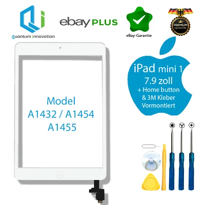 QUANTUM INNOVATION GMBH Apple iPad Mini 1 2 Digitalizzatore Display Vetro Touch Screen Pulsante Home IC Chip + 3M