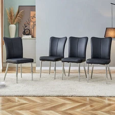 Set of 4 Black PU Leather Dining Chairs Armless Side Chairs W/ Metal Chair Legs