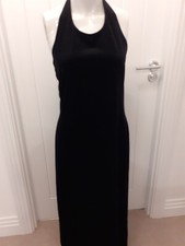 Vintage 90's LBD black velvet halterneck colomn dress soft S 8/10 Classics