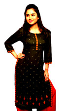 Riaa Indian Elegant Stylish Straight Embroidery Long Kurti Rayon Dress Tunic-M