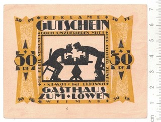 WEIMAR Gasthaus zum Löwen 50 Pfennig Reklamegutschein ... RARRR