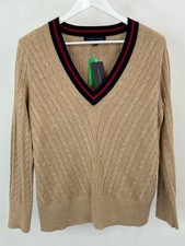 TOMMY HILFIGER NWT Preppy Classic Cable Pulover Size L Light Brown Women Sweater
