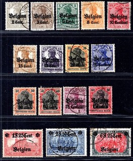 GERMAN OCCUPATION/BELGIUM: 1916 1918 Set of 16 Sg 10 25 Good Used Cat £250
