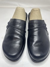 Clarks Artisan Womens Black Sz 10 Wedge Mule Clog Braided Leather Comfort