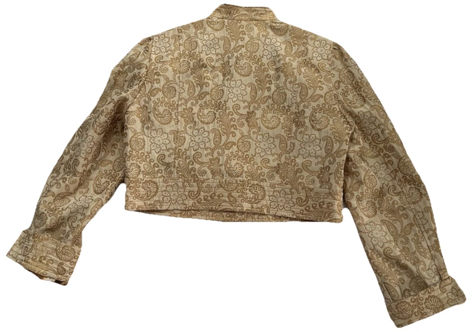 Classiques Entier 夹克女式 L 金色金属锦缎 Bolero Crop 金色纽扣 — 第 2/4 张图片