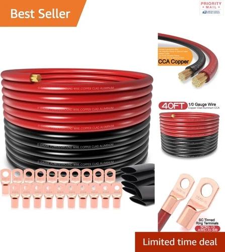 High Performance 40FT 0 GA Battery Cable with Terminal Connectors for Automotive