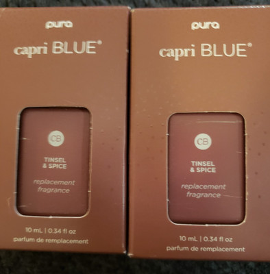 Lot 2 Pura  Capri Blue Holiday Diffuser Refill in Tinsel & Spice Fragrance 10ml