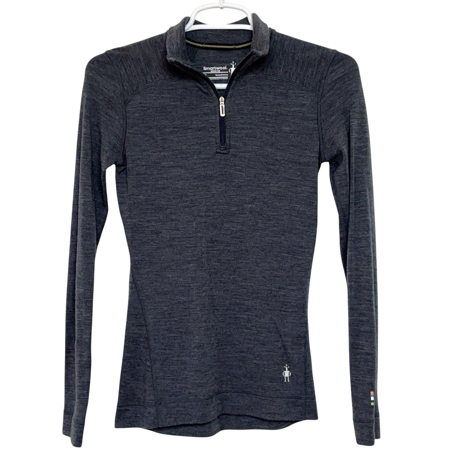 Smartwool Merino 250 Womens XS 1/4 Zip Base Layer Top 100% Merino Wool Grey EUC