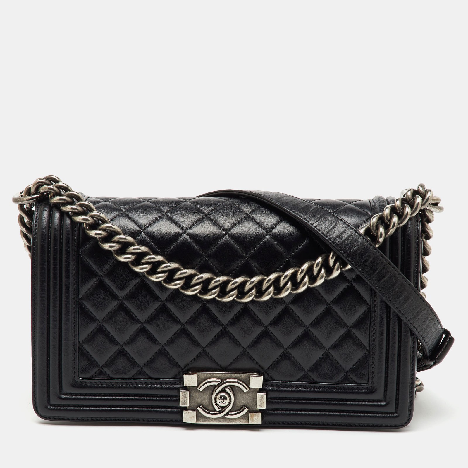 Chanel Black Quilted Leather Medium Boy Flap Bag with Gold Hardware