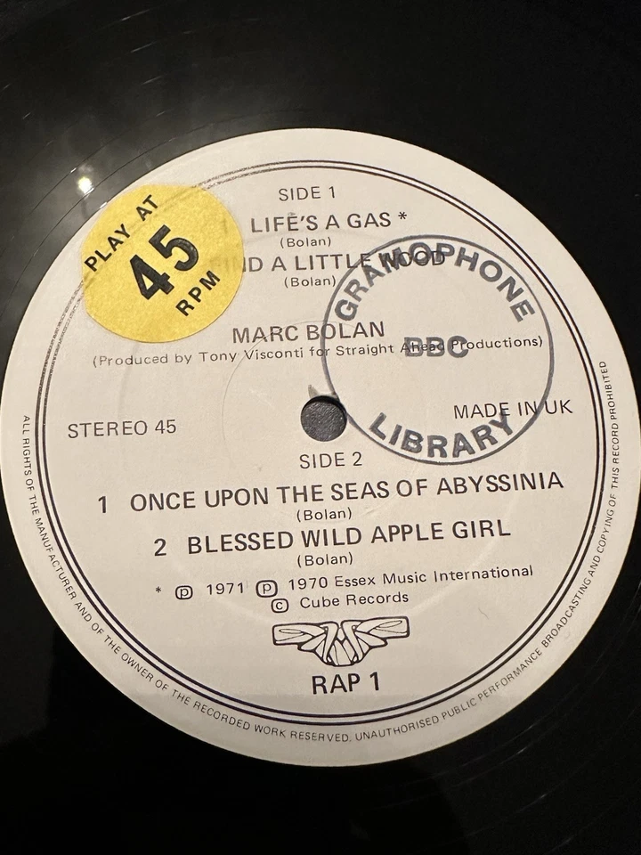 T-REX (Marc Bolan) - Life’s A Gas EP RAP1 45 BBC Archives UK Press 1982 - Image 4 of 4