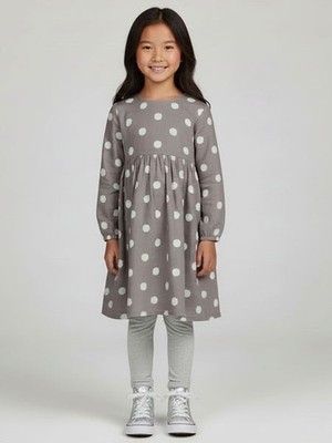Creamie NWT Gray Dot Dress Cotton Long Sleeves Sizes 4, 5, 6