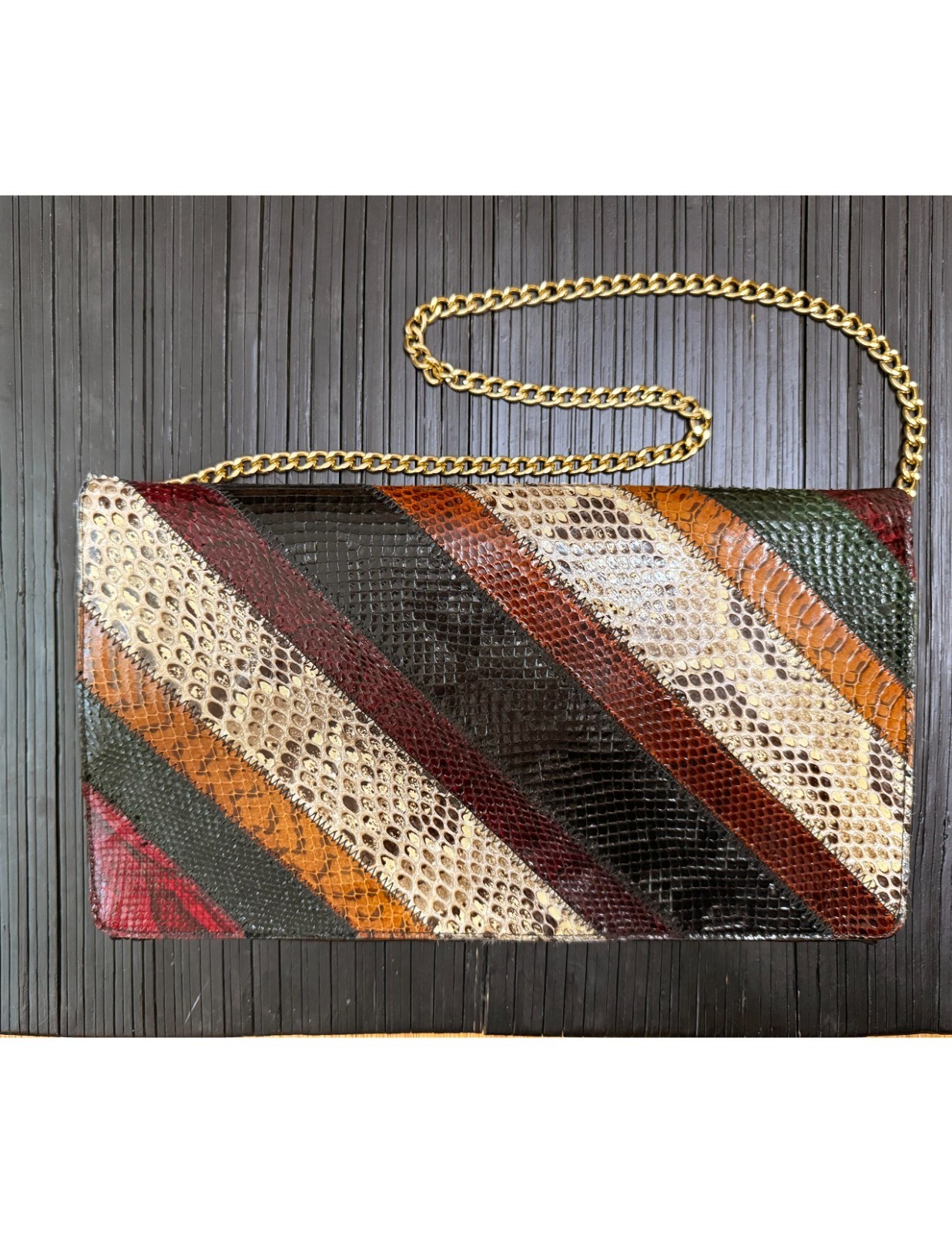 Bags by Varon Vintage Multicolor Snakeskin Leather Shoulder Bag Clutch Purse