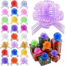 24 PCS 6 Inch Multicolor Organza Pull Bows Large Gift Wrapping Ribbon Party