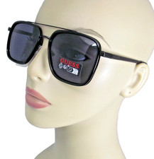 GUESS Black Metal Frame Aviator Sunglasses Black Outlined Lenses GO00112-2A