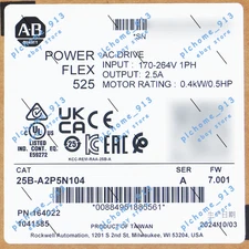 Brand New 25B-A2P5N104 Allen Bradley PowerFlex 525 0.4kW (0.5Hp) AC Drive