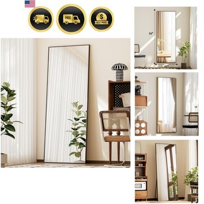 Full Length Mirror with Stand, 56''x21'' Floor Mirror with Aluminum Alloy Thin ...