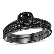 2CT Round Cut Lab Created Diamond Bridal Wedding Ring Set 14K Black Gold Over