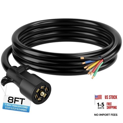 7 Pin Trailer Plug, Heavy Duty Trailer Wiring Harness, 7 Way Trailer Cord 8 FT