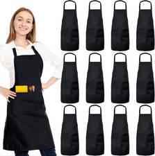12 Pack Bib Apron, Unisex Restaurant Kitchen Aprons for Women with 2 Pockets, Ch